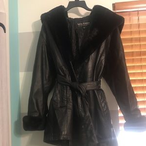 wilson’s black leather fur detailed coat